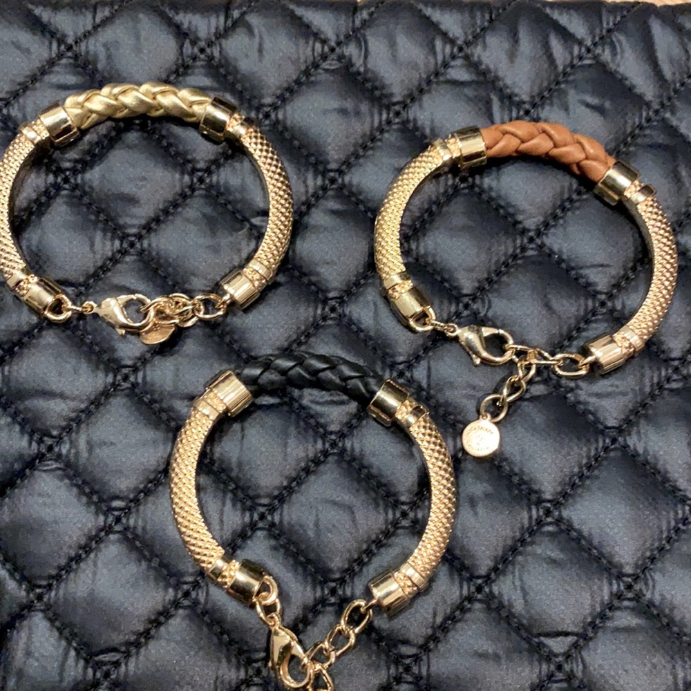 Bundle of 3 leather braided bracelets